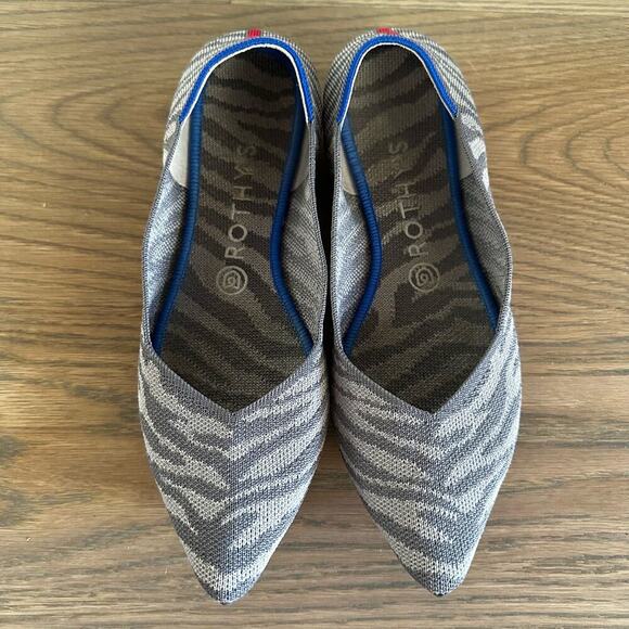 Rothy’s Women’s Retired Grey Zebra Point Flats Slip On Ballet Washable Neutral - Picture 2 of 10